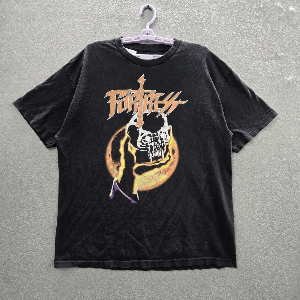 Fortress Men Shirt L Black Graphic Skull‎ Moon Logo Heavy Metal Band Tee